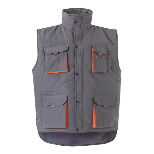 gris/naranja VL NERGAL. Chaleco acolchado, bicolor, multibolsillos (120g/m²), en poliéster (100%)