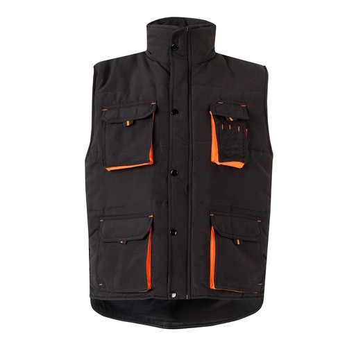 negro/naranja VL NERGAL. Chaleco acolchado, bicolor, multibolsillos (120g/m²), en poliéster (100%)