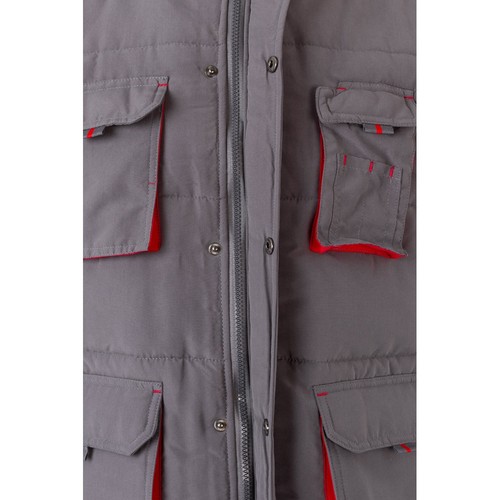 gris/rojo VL NERGAL. Chaleco acolchado, bicolor, multibolsillos (120g/m²), en poliéster (100%)