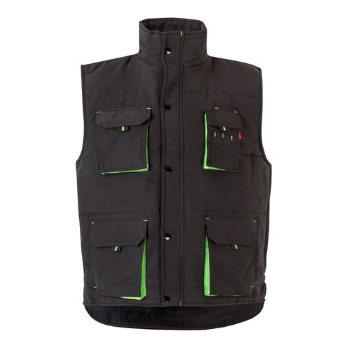 negro/verde VL NERGAL. Chaleco acolchado, bicolor, multibolsillos (120g/m²), en poliéster (100%)