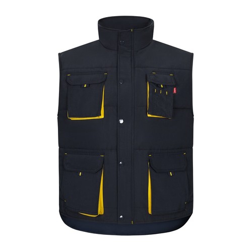 azul marino/amarillo VL NERGAL. Chaleco acolchado, bicolor, multibolsillos (120g/m²), en poliéster (100%)