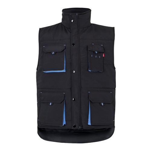 negro/azul claro VL NERGAL. Chaleco acolchado, bicolor, multibolsillos (120g/m²), en poliéster (100%)