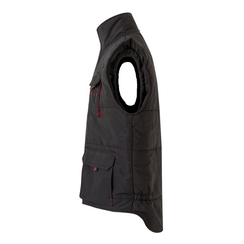 negro/rojo VL NERGAL. Chaleco acolchado, bicolor, multibolsillos (120g/m²), en poliéster (100%)