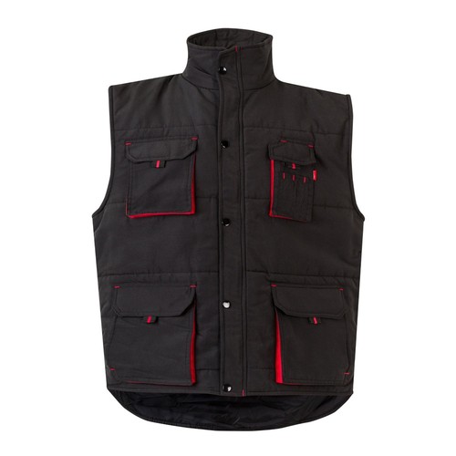 negro/rojo VL NERGAL. Chaleco acolchado, bicolor, multibolsillos (120g/m²), en poliéster (100%)