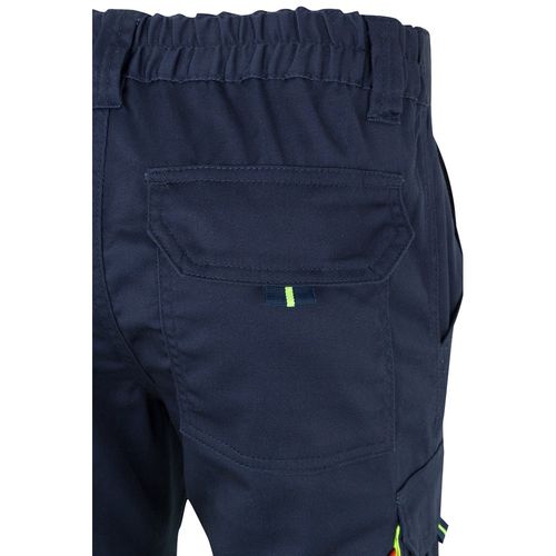 azul marino/amarillo VL ZEUS. Pantalón elástico multibolsillos bicolor (240 g/m²), en algodón (46 %), EME (38 %) y poliéster (16 %)