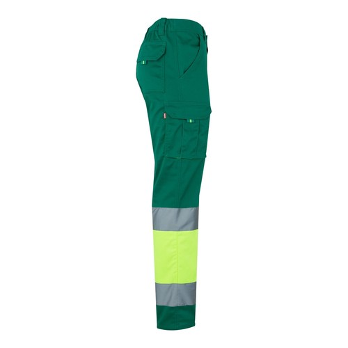verde/amarillo VL ZEUS. Pantalón elástico multibolsillos bicolor (240 g/m²), en algodón (46 %), EME (38 %) y poliéster (16 %)