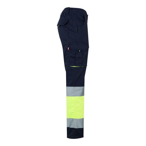 azul marino/amarillo VL ZEUS. Pantalón elástico multibolsillos bicolor (240 g/m²), en algodón (46 %), EME (38 %) y poliéster (16 %)