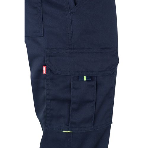 azul marino/amarillo VL ZEUS. Pantalón elástico multibolsillos bicolor (240 g/m²), en algodón (46 %), EME (38 %) y poliéster (16 %)