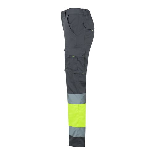 gris/amarillo VL ZEUS. Pantalón elástico multibolsillos bicolor (240 g/m²), en algodón (46 %), EME (38 %) y poliéster (16 %)