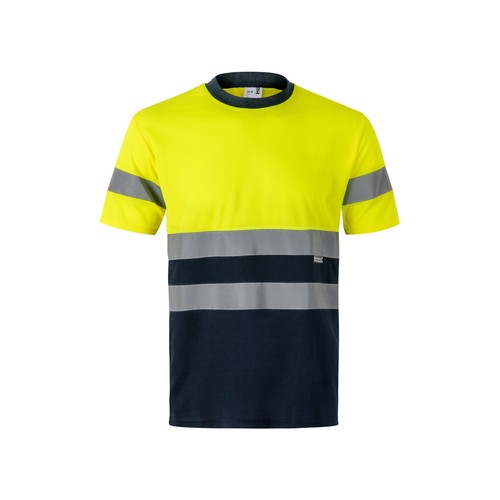 azul marino/amarillo VL BRAHMA. Camiseta técnica bicolor ojo de pájaro (140g/m²), en poliéster (100%)