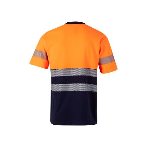 azul marino/naranja VL BASTET. Camiseta de piqué bicolor (150g/m²), en algodón (55%) y poliéster (45%)