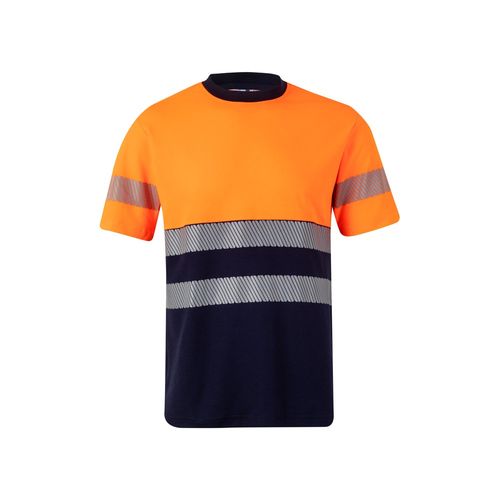 azul marino/naranja VL BASTET. Camiseta de piqué bicolor (150g/m²), en algodón (55%) y poliéster (45%)