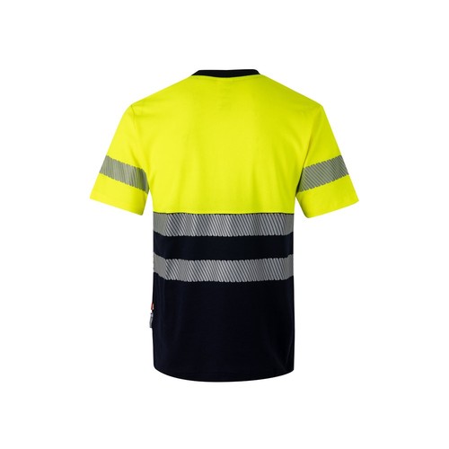azul marino/amarillo VL BASTET. Camiseta de piqué bicolor (150g/m²), en algodón (55%) y poliéster (45%)