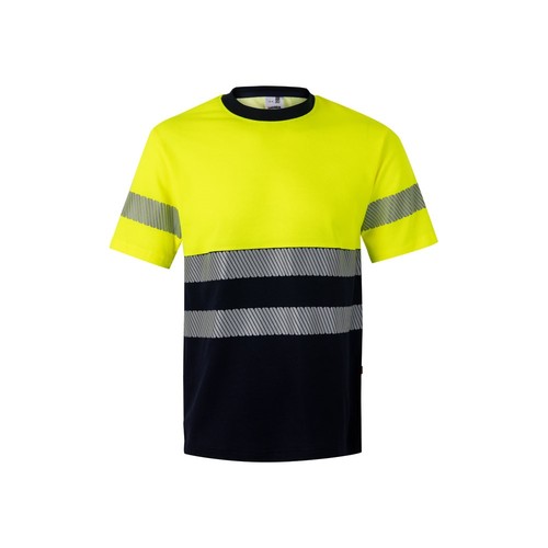 azul marino/amarillo VL BASTET. Camiseta de piqué bicolor (150g/m²), en algodón (55%) y poliéster (45%)