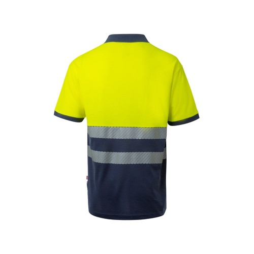 azul marino/amarillo VL ACHELOUS. Polo de piqué bicolor (150g/m²) con manga corta, en algodón (55%) y poliéster (45%)
