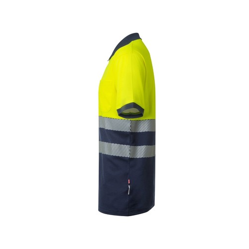 azul marino/amarillo VL ACHELOUS. Polo de piqué bicolor (150g/m²) con manga corta, en algodón (55%) y poliéster (45%)