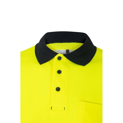 azul marino/amarillo VL ACHELOUS. Polo de piqué bicolor (150g/m²) con manga corta, en algodón (55%) y poliéster (45%)