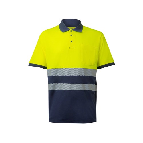 azul marino/amarillo VL ACHELOUS. Polo de piqué bicolor (150g/m²) con manga corta, en algodón (55%) y poliéster (45%)