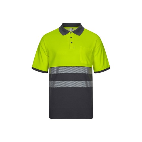 gris/amarillo VL ACHELOUS. Polo de piqué bicolor (150g/m²) con manga corta, en algodón (55%) y poliéster (45%)