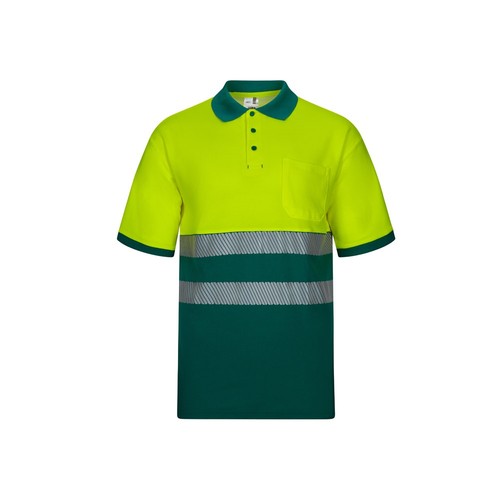 verde/amarillo VL ACHELOUS. Polo de piqué bicolor (150g/m²) con manga corta, en algodón (55%) y poliéster (45%)