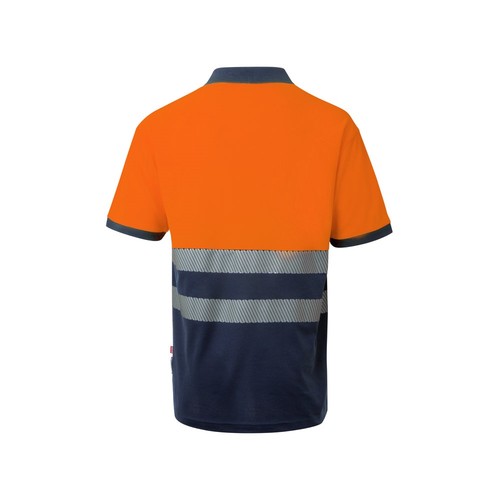 azul marino/naranja VL ACHELOUS. Polo de piqué bicolor (150g/m²) con manga corta, en algodón (55%) y poliéster (45%)