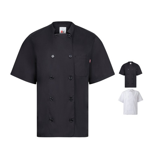 VL DURGA. Veste de cuisine à manches courtes en popeline (110g/m²), en coton (35%) et polyester (65%), Objet Publicitaire personnalisé & Goodies, Objet-Promo