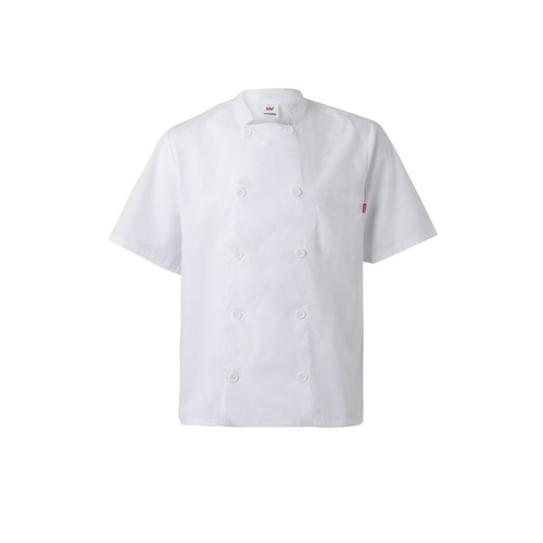 white VL DURGA. Chaqueta de cocina de manga corta en popelina (110 g/m²) de algodón (35%) y poliéster (65%)