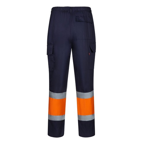 azul marino/naranja VL ARTEMIS. Two-colour twill trousers (190g/m²), made of cotton (20%) and polyester (80%)