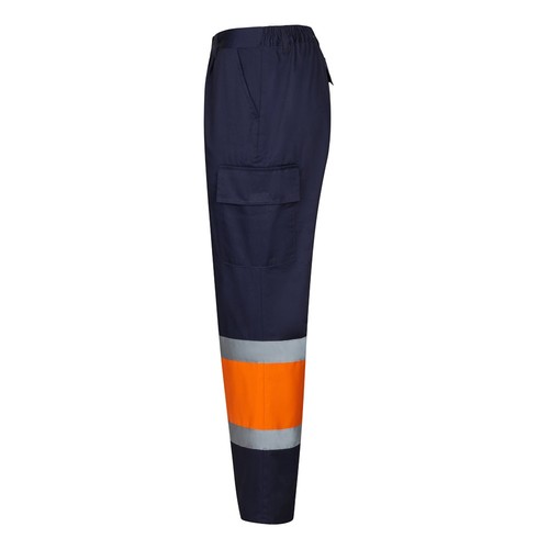 azul marino/naranja VL ARTEMIS. Two-colour twill trousers (190g/m²), made of cotton (20%) and polyester (80%)