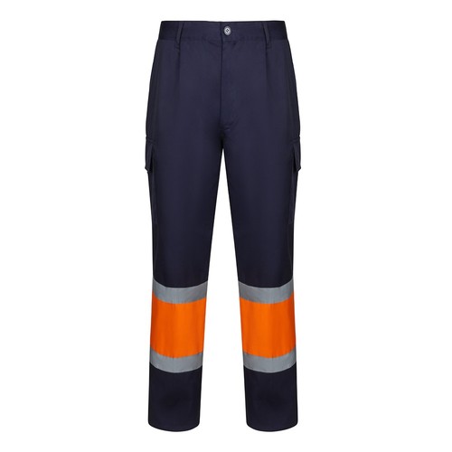 azul marino/naranja VL ARTEMIS. Two-colour twill trousers (190g/m²), made of cotton (20%) and polyester (80%)