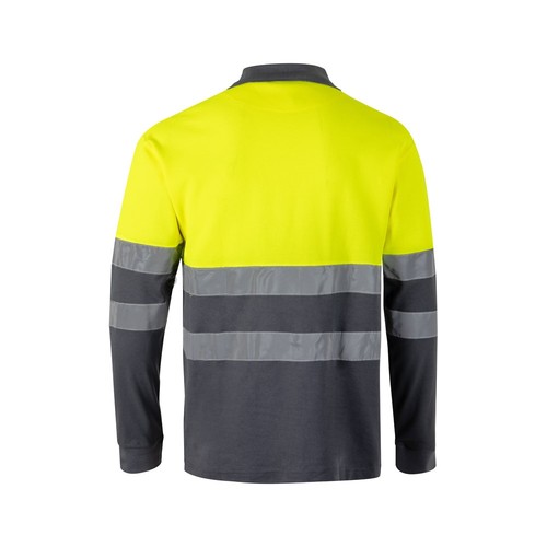 gris/amarillo VL PLUTO. Polo de piqué bicolor (150g/m²) con manga larga, en algodón (55%) y poliéster (45%)