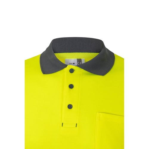 gris/amarillo VL PLUTO. Polo de piqué bicolor (150g/m²) con manga larga, en algodón (55%) y poliéster (45%)