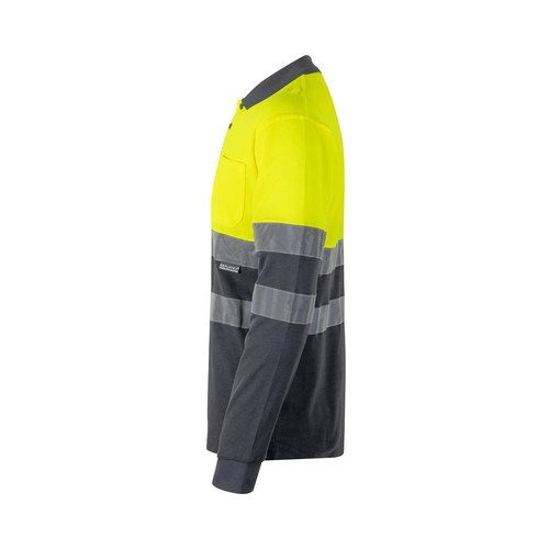 gris/amarillo VL PLUTO. Polo de piqué bicolor (150g/m²) con manga larga, en algodón (55%) y poliéster (45%)