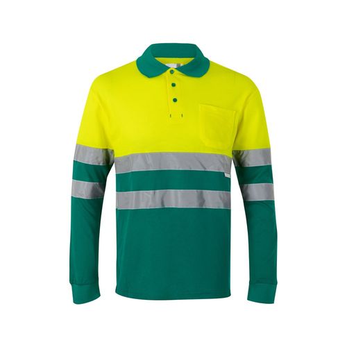 VL PLUTO. Polo de piqué bicolor (150g/m²) con manga larga, en algodón (55%) y poliéster (45%)