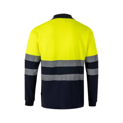 azul marino/amarillo VL PLUTO. Polo de piqué bicolor (150g/m²) con manga larga, en algodón (55%) y poliéster (45%)