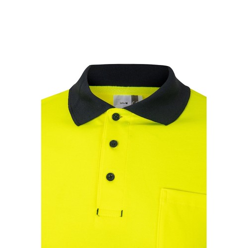 azul marino/amarillo VL PLUTO. Polo de piqué bicolor (150g/m²) con manga larga, en algodón (55%) y poliéster (45%)