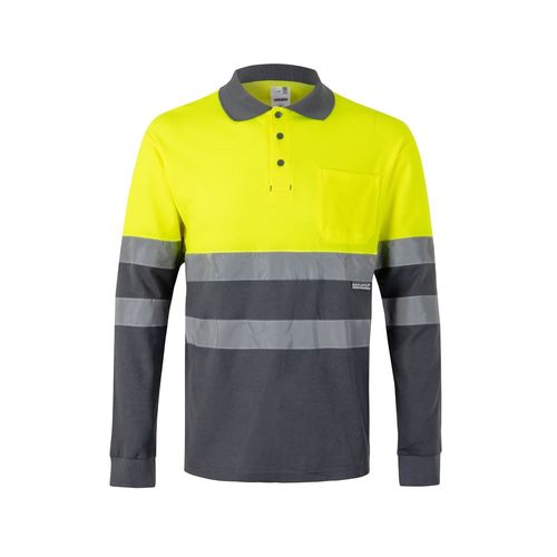 VL PLUTO. Polo de piqué bicolor (150g/m²) con manga larga, en algodón (55%) y poliéster (45%)