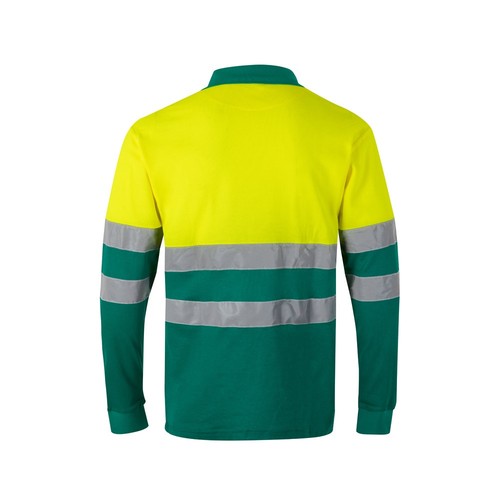verde/amarillo VL PLUTO. Polo de piqué bicolor (150g/m²) con manga larga, en algodón (55%) y poliéster (45%)