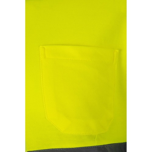 verde/amarillo VL PLUTO. Polo de piqué bicolor (150g/m²) con manga larga, en algodón (55%) y poliéster (45%)
