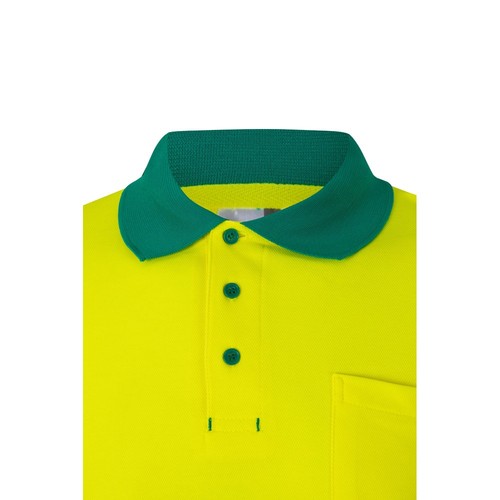 verde/amarillo VL PLUTO. Polo de piqué bicolor (150g/m²) con manga larga, en algodón (55%) y poliéster (45%)