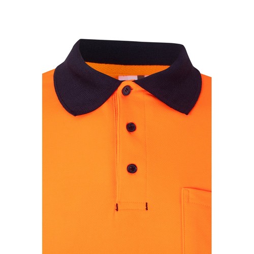 azul marino/naranja VL PLUTO. Polo de piqué bicolor (150g/m²) con manga larga, en algodón (55%) y poliéster (45%)