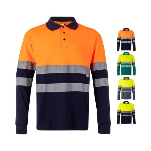 VL PLUTO. Polo de piqué bicolor (150g/m²) con manga larga, en algodón (55%) y poliéster (45%)