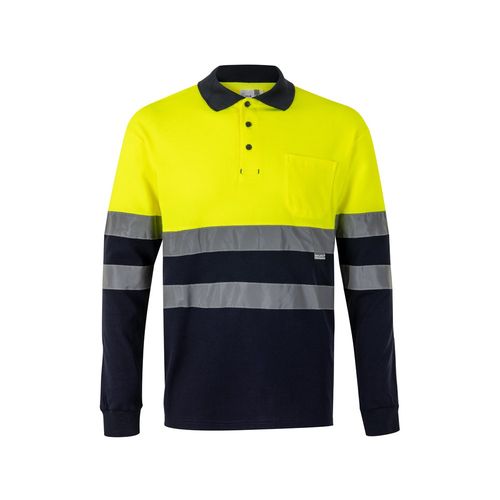VL PLUTO LARGE. Polo piqué bicolore (150g/m²) à manches longues, en coton (55%) et polyester (45%) - 2