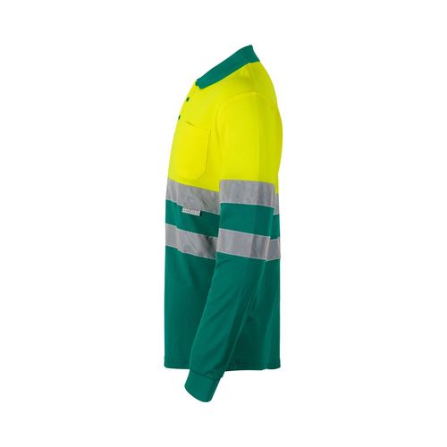 verde/amarillo VL PLUTO LARGE. Polo de piqué bicolor (150g/m²) con manga larga, en algodón (55%) y poliéster (45%)