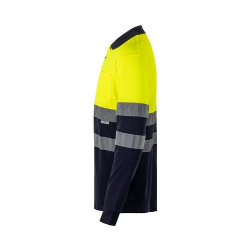 azul marino/amarillo VL PLUTO LARGE. Polo de piqué bicolor (150g/m²) con manga larga, en algodón (55%) y poliéster (45%)