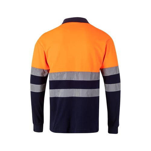 azul marino/naranja VL PLUTO LARGE. Polo de piqué bicolor (150g/m²) con manga larga, en algodón (55%) y poliéster (45%)