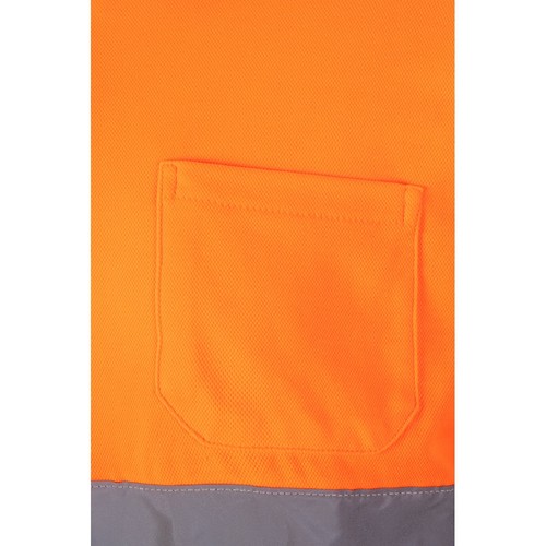 azul marino/naranja VL PLUTO LARGE. Polo de piqué bicolor (150g/m²) con manga larga, en algodón (55%) y poliéster (45%)