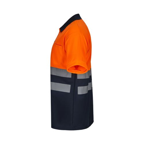 azul marino/naranja VL FORTUNA. Polo bird-eye (140g/m²) con manga corta, en poliéster (100%)