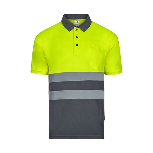 gris/amarillo VL FORTUNA. Polo bird-eye (140g/m²) con manga corta, en poliéster (100%)
