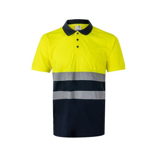 azul marino/amarillo VL FORTUNA. Polo bird-eye (140g/m²) con manga corta, en poliéster (100%)